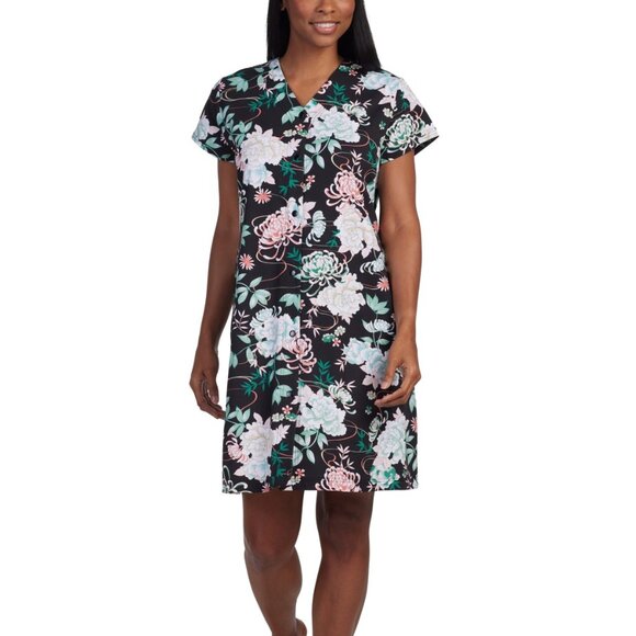NWT Miss Elaine Women's Short-Sleeve Floral Snap Robe / Gown - Seaside M - Picture 1 of 2